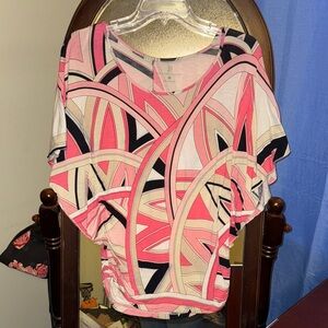 New York & Company Pink and Black Abstract Blouse